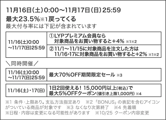 11月ヤフービッグボーナスの内容