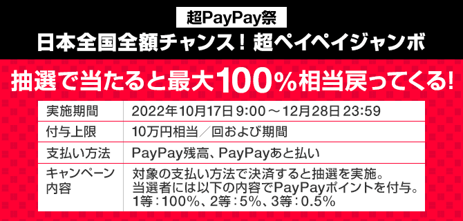 2022年10月から超PayPay祭 超ペイペイジャンボが開催