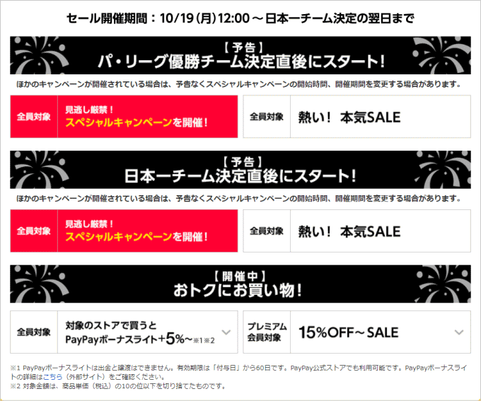 2020年福岡ソフトバンクホークスSALEのキャンペーンカレンダー